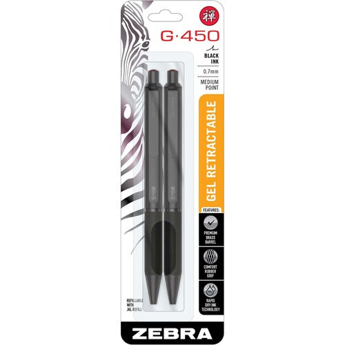 Zebra Pen ZEB49512 G-450 Gel Retractable 0.7mm Black 2Pk