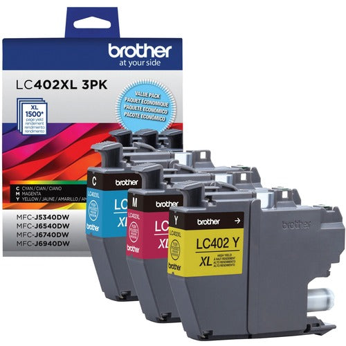 Brother BRTLC402XL3PKS Original High Yield Inkjet Ink Cartridge - Cyan, Magenta, Yellow - 3 / Pack