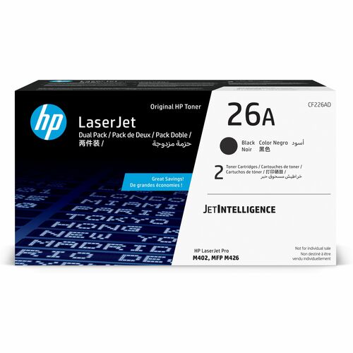 HP HEWCF226AD 26A Original Average Yield Laser Toner Cartridge - Dual Pack - Black - 2 / Carton