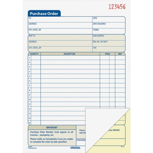 Adams ABFDC5831 Carbonless Purchase Order Statement