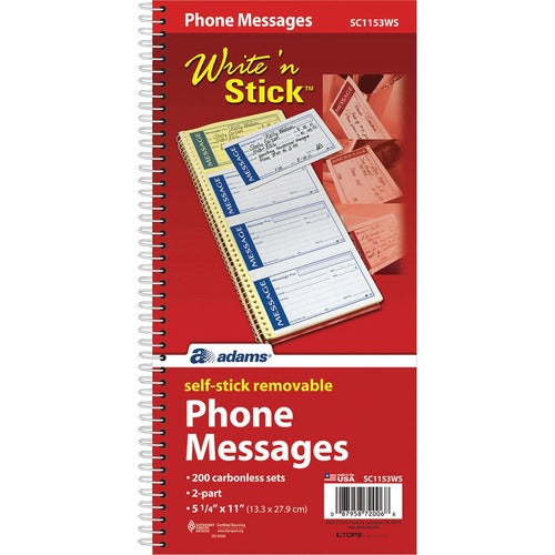 Adams ABFSC1153WS Write 'n Stick Phone Message Book