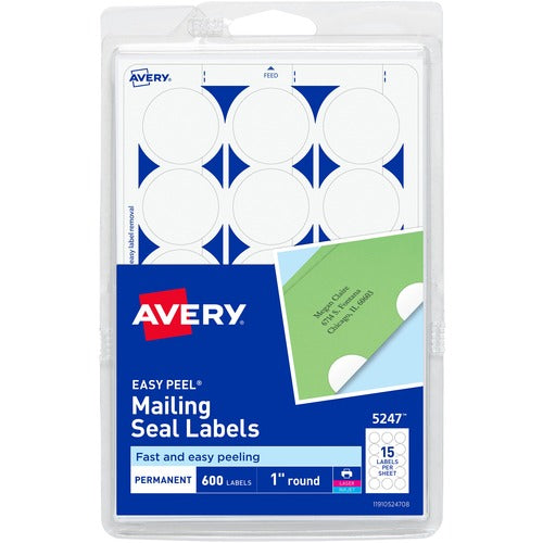 Avery® AVE05247 Avery® Mailing Seals, Permanent, 1" Diameter, 600 Labels (5247)