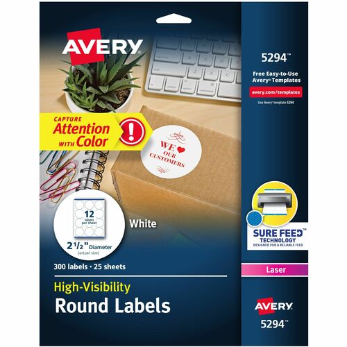 Avery® AVE5294 Burst Round Labels - Circle - Laser - White - 300 / Pack