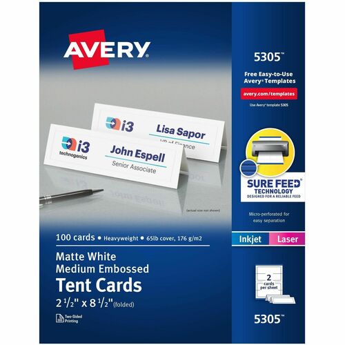 Avery® AVE5305 Tent Card - 2.50" X 8.50" - 100 / Box - White