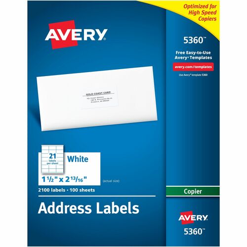 Avery® AVE5360 Copier Mailing Label - Permanent Adhesive - 1.50" Width X 2.81" Length - White - 2100 / Box