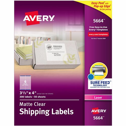 Avery® AVE5664 Easy Peel Mailing Label - Permanent Adhesive - 3.33" Width X 4" Length - 6 / Sheet - Rectangle - Laser, Inkjet - Clear - 300 / Box