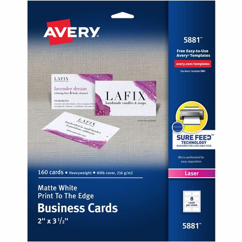 Avery® AVE5881 Business Card - 2" X 3.50" - 160 / Pack - White