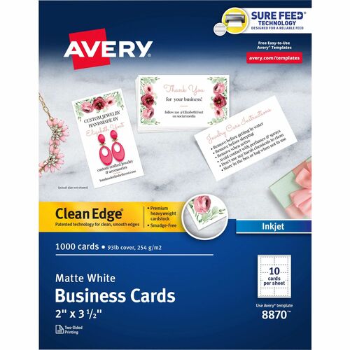 Avery® AVE8870 Business Card - 2" X 3.50" - Matte - 1000 / Box - White