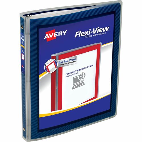 Avery® AVE15766 Flexi-View Presentation Binder - 1/2" Binder Capacity - Letter - 8 1/2" X 11" Sheet Size - 100 Sheet Capacity - 3 X Round Ring Fastener(S) - Internal Pocket(S) - Sturdy Poly - Navy - 1 Each