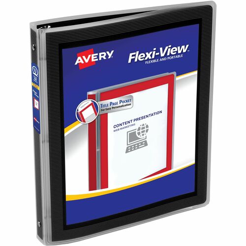 Avery® AVE15767 Flexi-View Presentation Binder - 1/2" Binder Capacity - Letter - 8 1/2" X 11" Sheet Size - 100 Sheet Capacity - 3 X Round Ring Fastener(S) - Internal Pocket(S) - Sturdy Poly - Black - 1 Each