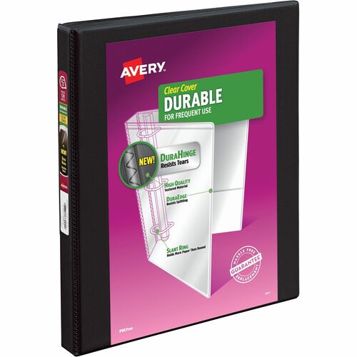 Avery® AVE17001 Durable Reference View Binder - 1/2" Binder Capacity - Letter - 8 1/2" X 11" Sheet Size - 100 Sheet Capacity - 3 X Slant D-Ring Fastener(S) - 2 Internal Pocket(S) - Vinyl - Black - Recycled - 1 Each