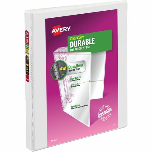 Avery® AVE17002 Durable Reference View Binder - 1/2" Binder Capacity - Letter - 8 1/2" X 11" Sheet Size - 100 Sheet Capacity - 3 X Slant D-Ring Fastener(S) - 2 Internal Pocket(S) - Vinyl - White - Recycled - 1 Each