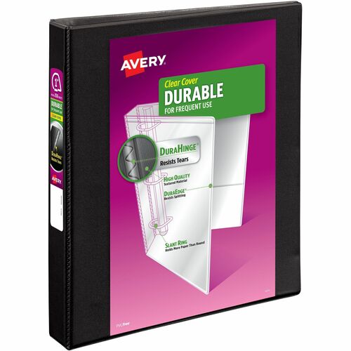 Avery® AVE17011 Durable Reference View Ring Binder - 1" Binder Capacity - Letter - 8 1/2" X 11" Sheet Size - 175 Sheet Capacity - 3 X Round Ring Fastener(S) - 2 Internal Pocket(S) - Vinyl - Black - Recycled - 1 Each