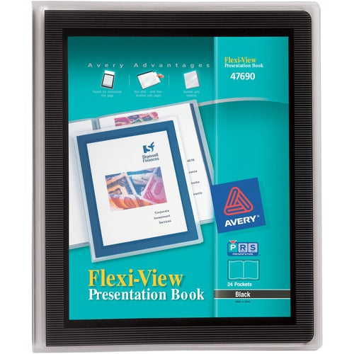 Avery® AVE47690 Flexi-View Presentation Book - Letter - 9 1/2" X 11 1/2", 8 1/2" X 11" Sheet Size - 24 Sheet Capacity - Internal Pocket(S) - Polypropylene - Black - 1 Each