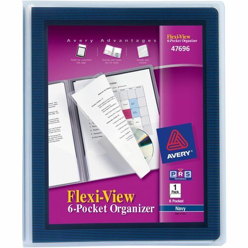 Avery® AVE47696 Flexi-View 6-Pocket Organizer - Letter - 8 1/2" X 11" Sheet Size - 150 Sheet Capacity - 6 Internal Pocket(S) - Polypropylene - Navy Blue - 1 Each