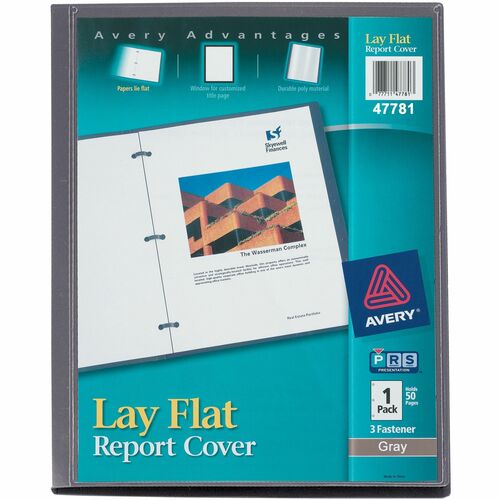 Avery® AVE47781 Lay Flat Report Cover - 1/2" Folder Capacity - Letter - 8 1/2" X 11" Sheet Size - 50 Sheet Capacity - 3 X Ring Fastener(S) - Polypropylene - Clear - 1 / Each
