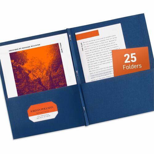 Avery® AVE47975 Two Pocket Folder With Fastener - Letter - 8 1/2" X 11" Sheet Size - 20 Sheet Capacity - 3 Fastener(S) - 1/2" Fastener Capacity For Folder - 2 Internal Pocket(S) - Embossed Paper - Dark Blue - 25 / Box