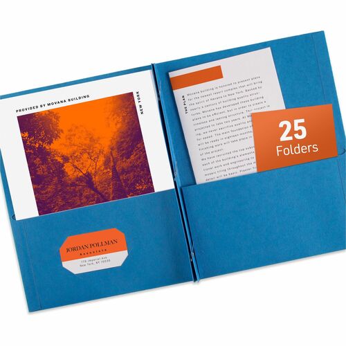 Avery® AVE47976 Two Pocket Folder With Fastener - Letter - 8 1/2" X 11" Sheet Size - 20 Sheet Capacity - 1/2" Fastener Capacity For Folder - 2 Internal Pocket(S) - Embossed Paper - Light Blue - 25 / Box