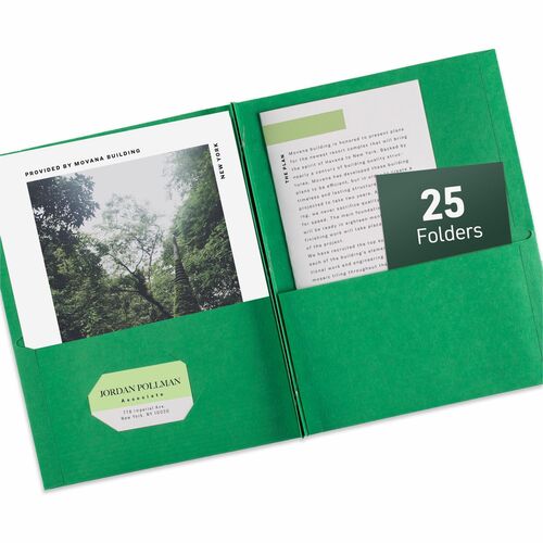 Avery® AVE47977 Two Pocket Folder With Fastener - Letter - 8 1/2" X 11" Sheet Size - 20 Sheet Capacity - 1/2" Fastener Capacity For Folder - 2 Internal Pocket(S) - Embossed Paper - Green - 25 / Box