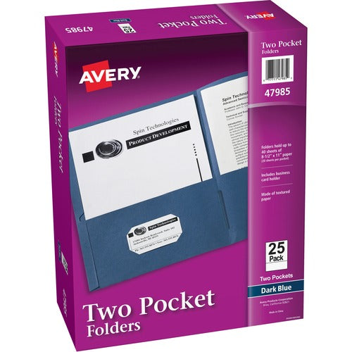 Avery® AVE47985 Two Pocket Folder - Letter - 8 1/2" X 11" Sheet Size - 20 Sheet Capacity - 2 Pocket(S) - Embossed Paper - Dark Blue - 25 / Box