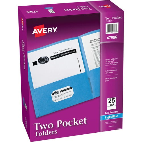 Avery® AVE47986 Two Pocket Folder - Letter - 8 1/2" X 11" Sheet Size - 20 Sheet Capacity - 2 Pocket(S) - Embossed Paper - Light Blue - 25 / Box