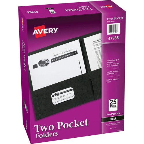 Avery® AVE47988 Two Pocket Folder - Letter - 8 1/2" X 11" Sheet Size - 20 Sheet Capacity - 2 Pocket(S) - Embossed Paper - Black - 25 / Box