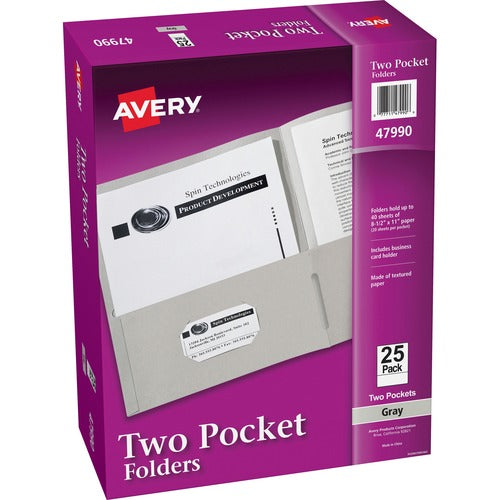 Avery® AVE47990 Two Pocket Folder - Letter - 8 1/2" X 11" Sheet Size - 20 Sheet Capacity - 2 Pocket(S) - Embossed Paper - Gray - 25 / Box
