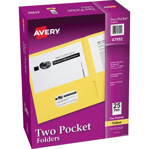 Avery® AVE47992 Two Pocket Folder - Letter - 8 1/2" X 11" Sheet Size - 20 Sheet Capacity - 2 Pocket(S) - Embossed Paper - Yellow - 25 / Box