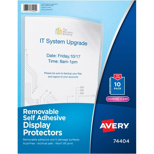 Avery® AVE74404 Removable Self Adhesive Display Protector - For Letter 8.50" X 11" Sheet - Clear - Polypropylene - 10 / Pack