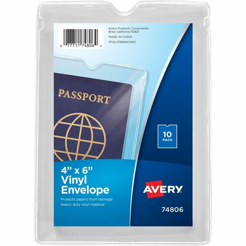 Avery® AVE74806 Top Thumb Notch Vinyl Envelopes - 4" X 6" Sheet Size - Vinyl - Clear - 10 / Pack