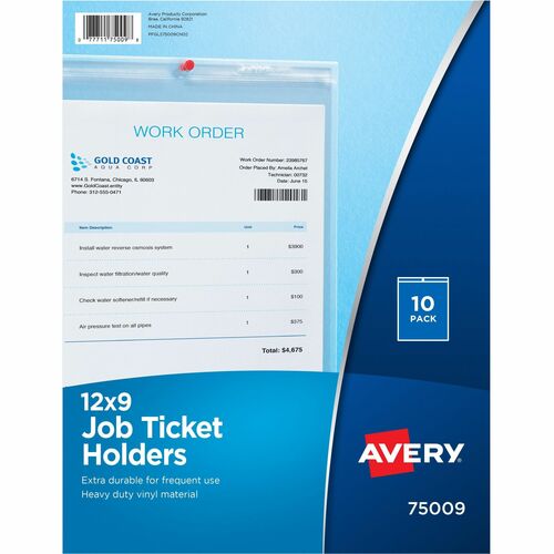 Avery® AVE75009 Job Ticket Holder - 9" X 12" Sheet Size - Vinyl - Clear - 10 / Pack