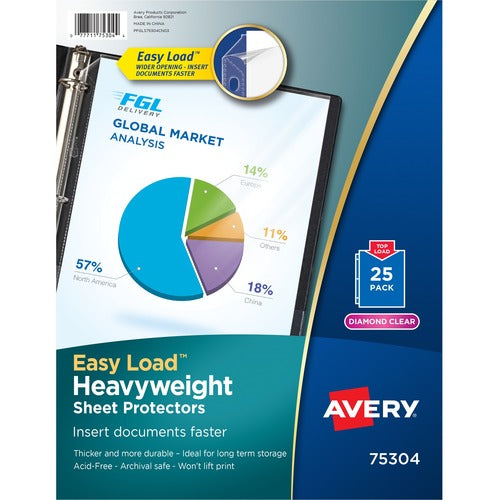 Avery® AVE75304 Diamond Clear Top Loading Sheet Protector - For Letter 8.50" X 11" Sheet - Clear - Polypropylene - 25 / Pack