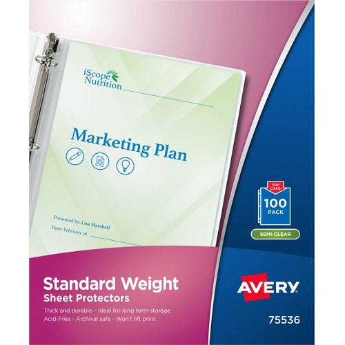 Avery® AVE75536 Non-Stick Sheet Protector - For Letter 8.50" X 11" Sheet - Clear - Polypropylene - 100 / Box