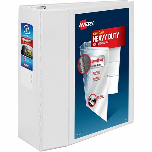 Avery® AVE79106 Heavy-Duty Reference View Binder - 5" Binder Capacity - Letter - 8 1/2" X 11" Sheet Size - 1050 Sheet Capacity - 3 X D-Ring Fastener(S) - 4 Pocket(S) - Poly - White - Recycled - 1 Each