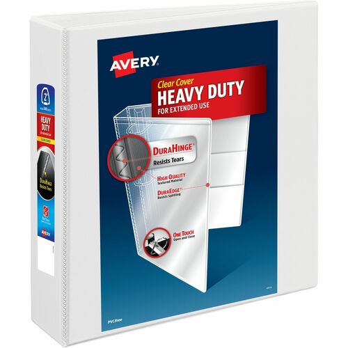 Avery® AVE79192 Heavy-Duty View Binder With One Touch Ezd Ring - 2" Binder Capacity - Letter - 8 1/2" X 11" Sheet Size - 540 Sheet Capacity - 3 X D-Ring Fastener(S) - 4 Pocket(S) - Poly - White - Recycled - 1 Each