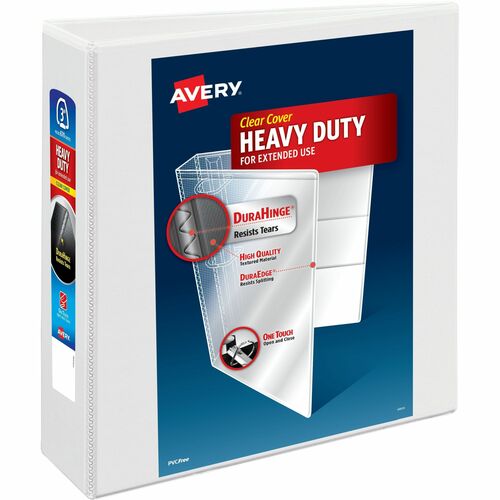 Avery® AVE79193 Heavy-Duty View Binder With One Touch Ezd Ring - 3" Binder Capacity - Letter - 8 1/2" X 11" Sheet Size - 670 Sheet Capacity - 3 X D-Ring Fastener(S) - 4 Pocket(S) - Poly - White - Recycled - 1 Each