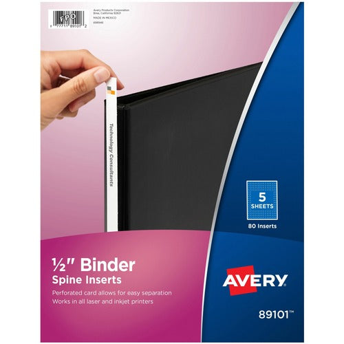 Avery® AVE89101 Binder Spine Insert - 0.50" Sheet - White - 80 / Pack