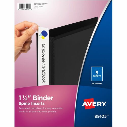 Avery® AVE89105 Binder Spine Insert - 1.50" Sheet - White - 25 / Pack