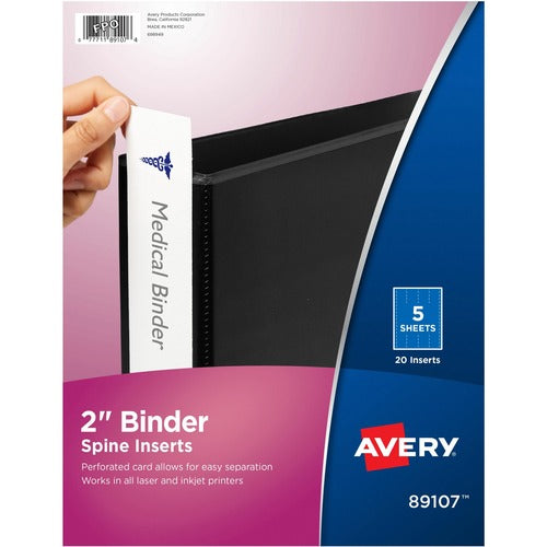 Avery® AVE89107 Binder Spine Insert - 2" Sheet - White - 20 / Pack
