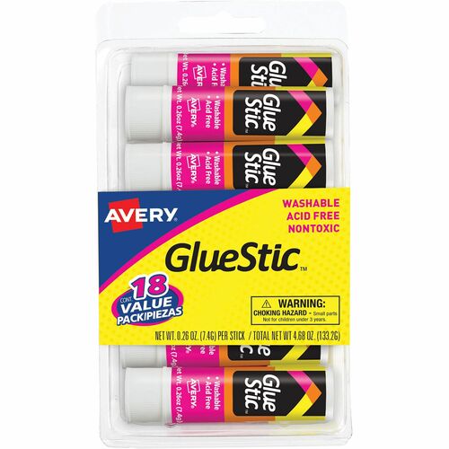 Avery® AVE98089 Glue Stick Bonus Pack - 0.260 Oz - 18 / Pack - White