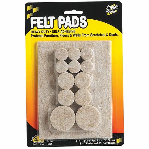 Scratch Guard MAS88499 Master Scratch Guard 88499 Heavy Duty Combo Felt Pads - 12 Pad Of 0.75" Diameter, 8 Pad Of 1" Diameter, 4 Pad Of 1.50" Diameter - Circle - Self-Adhesive - Beige - Polyester - 25/Pack