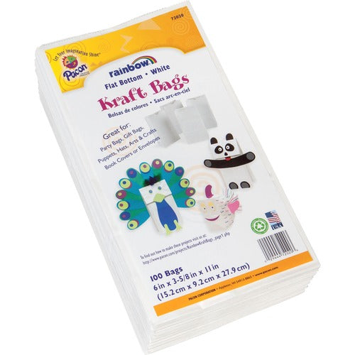 Creativity Street PAC72020 Rainbow Bag - 6" Width X 11" Length - 6" Gusset - White - Kraft Paper - 100/Pack - Multipurpose