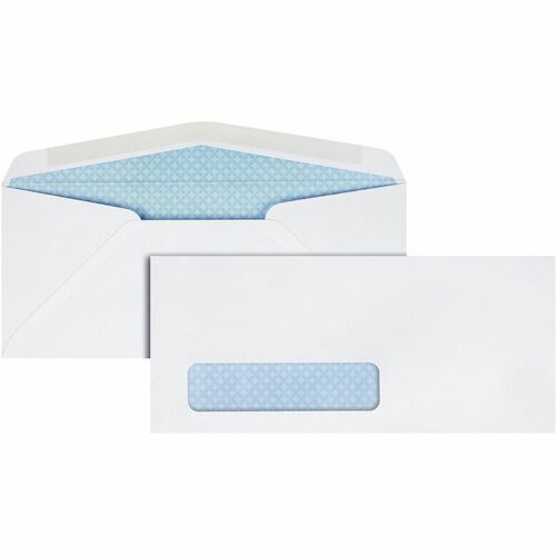 Quality Park QUA21412 No. 10 Window Security Envelopes - Single Window - #10 - 4.13" Width X 9.50" Length - 24 Lb - Gummed - Wove - 500 / Box - White