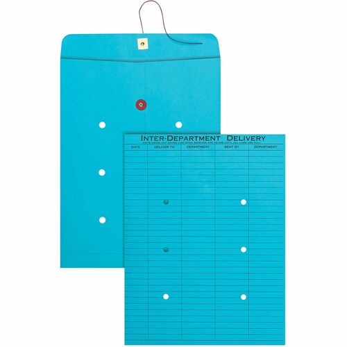 Quality Park QUA63577 Standard Style Inter-Department Envelope - Interoffice - 10" Width X 13" Length - 28 Lb - String/Button - 100 / Box - Blue