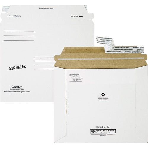 Quality Park QUA64117 5.25" Diskette Mailer - Disc/Diskette - 7.50" Width X 6.13" Length - Self-Sealing - Paperboard - 100 / Carton - White