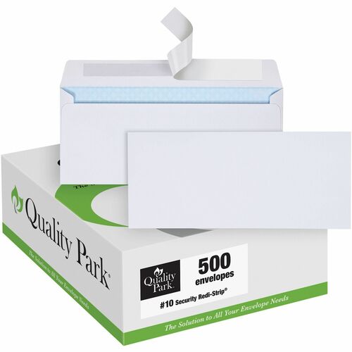 Quality Park QUA69122 Redi-Strip Business Envelope - Security - #10 - 4.13" Width X 9.50" Length - 24 Lb - Self-Sealing - Wove - 500 / Box - White