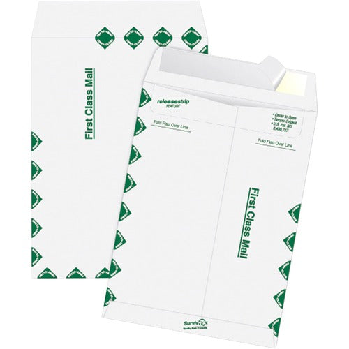Survivor® QUAR1800 Survivor First Class Envelopes - First Class Mail - #15 1/2 - 12" Width X 15.50" Length - 14 Lb - Peel & Seal - Tyvek - 100 / Box - White