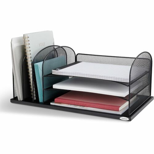 Safco SAF3254BL Mesh Desk Organizer - 5 Compartment(S) - 8.3" Height X 19.5" Width X 11.5" Depth - Desktop - Black - Steel - 1Each