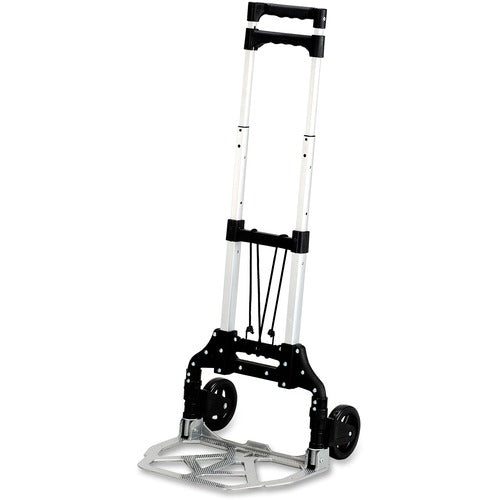 Safco SAF4049NC Stow-Away Hand Truck - Telescopic Handle - 110 Lb Capacity - 4 Casters - 5" Caster Size - Aluminum - 16.3" Width X 25" Depth X 39.5" Height - Aluminum Frame - Silver, Black