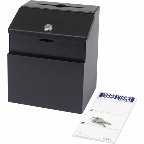 Safco SAF4232BL Suggestion Box - External Dimensions: 7.3" Width X 6" Depth X 8.5" Height - 25 X Card - Key Lock Closure - Steel - Black - 1 Each